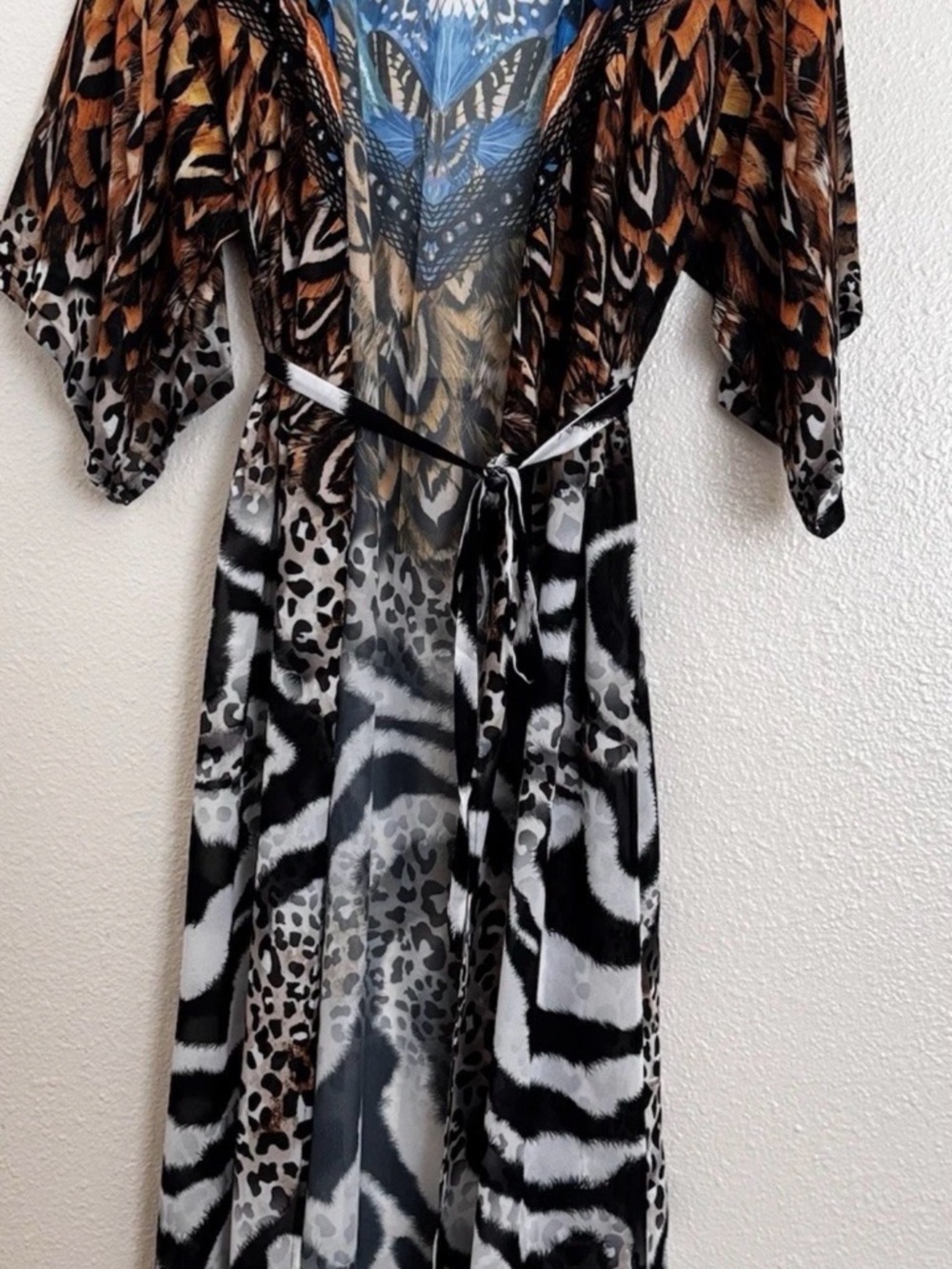 VENUS Multicolor Sheer Printed Kimono with Embellished Medallion